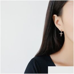 Stud Earrings Korean Version of S925 Sterling Sier Simple Long and Short Single Female Jewelry Drop Delivery Dhnro