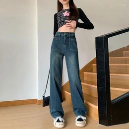 Women's Jeans Autumn And Winter Retro Denim Trousers Korean Style High-waisted Design Sense Loose Straight Drape Wide-leg Pants