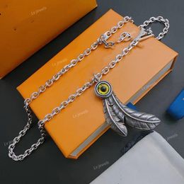 Designer Necklace V 925 Sterling Silver Eagle Claw Turquoise Feather Leaf Pendant Retro Thai Silver Long Necklace for Men and Women Classic Charm High Quality