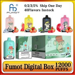 Original Fumot Randm Tornado Digital Box 12000 Puffs 12k Vaper Pen Disposable Electronic Cigarette Rechargeable Battery 20ml Ejuice Display 40 Flavors 0% 2% 3% 5%