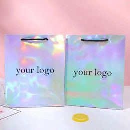 Gift Wrap 500pcs/Lot Custom Logo And Size Luxury Boutiques Clothes Shoes Shopping Golssy Sliver Paper Bags With Handle