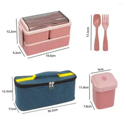 Dinnerware 1400ml Bento Boxes Healthy Set Student Box For Kids Grade Plastic Lunch Double Layer Leakproof