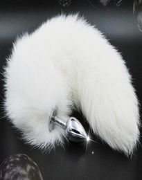Stainless Steel Anal Plug With White Fox Tail Butt Plug 35Cm Long Of Sex Toys For Adult Products1247972