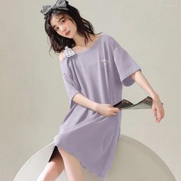 Women's Sleepwear M-2XL Cotton Breathable One Piece Pyjamas Dress Sexy Off Shoulder Summer Sweet Cute Bow Soft Loose Night Gown