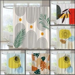 Shower Curtains Creative Abstract Curtain Geometric Line Graphic Leaf Middle Ages Bathroom Decoration Bath Polyester Hook