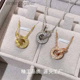 Top Luxury Fine 1to1 Original Designer Necklace for Women v Gold High Edition Carter Double Ring Full Diamond Necklace with Diamond Round Cake