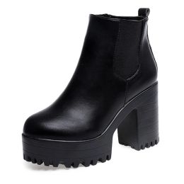 Boots New Women's Short Boots European and American Waterproof Platform Thick Sole Round Head Black Sleeve Low Barrel Chelsea Boots
