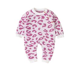 Jumpsuits 018 Months Born Clothes Winter Baby Girls Boys Warm Pink Black Leopard Print Long Sleeve Rompers Kitting Overall6929895