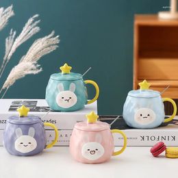 Mugs Sports Water Cup Cute Large Capacity Ceramic Household High-temperature Resistant Mug With Lid Spoon And Hand Gift