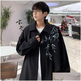 Mens Casual Shirts Chinese Style Pankou Embroidery Long Sleeve Shirt Design Sense Senior Tang Suit Robe Spring Drop Delivery Apparel C Dhczx