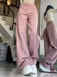 Women's Jeans Aoaiiys Pink Woman Denim Pants 2024 Chic Wide Leg Comfortable Clothing High Waisted Classic Straight Streetwear 5XL