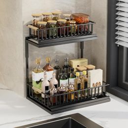 Kitchen Storage Under Sink Shelf Practical Carbon Steel For Neat Space Seasoning Rack