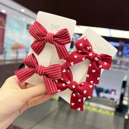 New Korean style printed bow hairpin fabric red bow hairpin