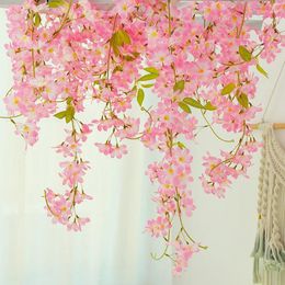 Decorative Flowers 180CM Artificial Cherry Blossom Vine Wedding Ceiling Decoration Silk Flower Home Interior