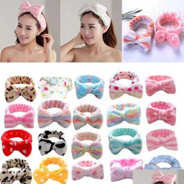 Towel Korean Fashion Dot Printed P Bow Headbands Wash Face Soft Hairband Makeup Headwrap Turban Elastic Headband Hair Accessories Drop Dhot2