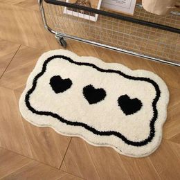 Carpets Black White Love Heart Rug Soft Tufting Doormat Non-slip Bathroom Floor Mat INS Home Room Dorm Nursery Decor Carpet Drop