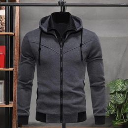 Men's Hoodies Autumn Winter Men Jacket Contrast Colour Stand Collar Hooded Sweatshirt Coat Slim Fit Drawstring Long Sleeve Cardigan Outwear