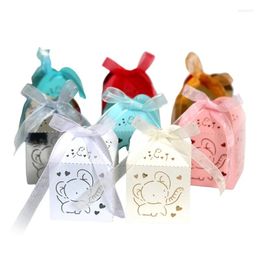 Gift Wrap 10Pcs Laser Cut Elephant Candy Boxes Carriage Wedding Favour With Ribbon Baby Shower Birthday