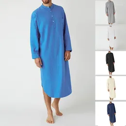 Blankets Men's Sleep Robes Solid Colour Long Sleeve Nightgown O Neck Leisure Mens Bathrobes Comfort 2024 Homewear Plus Size Blanket