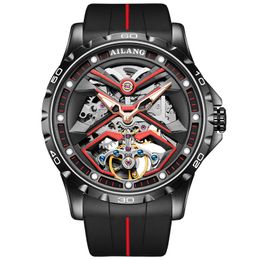 Men's watch, rubber strap, stainless steel case, hollow movement AILANG6025