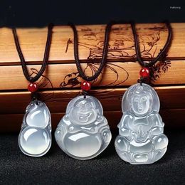 Pendant Necklaces Factory Wholesale Agate White Chalcedony Avalokitesvara Buddha Leaves Goldfish Gourd Peace Buckle Jade