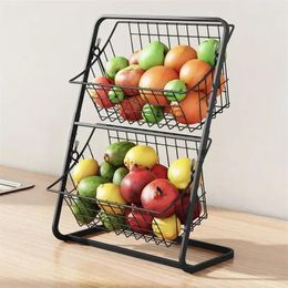 Kitchen Storage 2-Tier Vegetable Fruits Holder Desktop Standing Rack Bathroom Organiser Fruit Basket Spice For Countertop