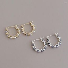 Hoop Earrings Classic Luxury Elegant French Retro Circle Gray Pearl For Women Girls Simple Gifts Fashion Party Dinner Jewelry