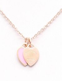 Double heart designer necklace woman stainless steel Jewellery blue pink green pendant Jewellery on the neck Valentine Day Christmas g2561318