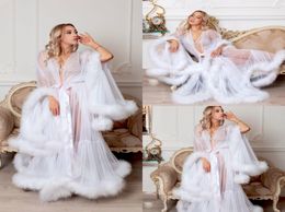 White Sexy Night Gown Cassandra Robe Luxury Fur Nightgown Bathrobe Sleepwear Bridal Robe Dressing Gown Boudoir Dress3405443