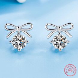 Stud Earrings 925 Sterling Silver Jewellery Fashion Bow Zircon Crystal For Women XY0255