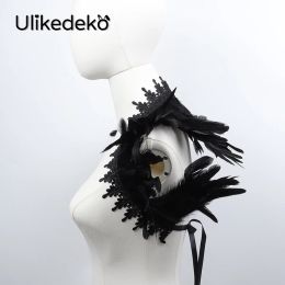 Lace Feather Choker Collar Black Gothic Clothes Accessories Feather Shawl Party Cosplay Feather Scarf Women Halloween Decoration