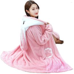 Home Clothing Cute Pink Cosplay Sleepwear Flannel Nightgown Cartoon Soft Pyjamas Nightdress Plush Hooded Bathrobes Homewear