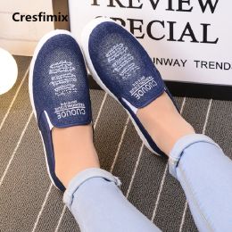 Flats Cresfimix chaussures de dame women fashion high quality denim flat shoes female cool summer loafers lady comfy shoes a862