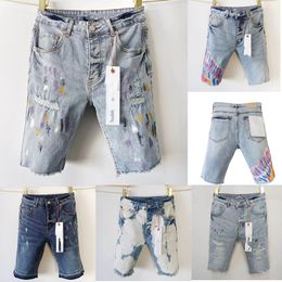 Summer Men Cropped Denim Short Pants Loose Trousers For Mens Purple Jeans shorts Distressed Straight PURPLE brand Casual Knee Length Pants