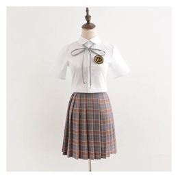 Two Piece Dress School Dresses Large Size Plaid Pleated Skirt Students Cosplay Jk Uniforms Sailor Suit Short Skirts For Girl 240325 Dr Dhmsu