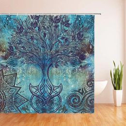 Shower Curtains Tree Of Life Curtain Grunge Style Pattern With Ethnic Mandala Shapes Blurry Art Fabric Bathroom Set Turquoise Brown