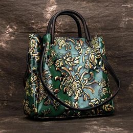 Totes Natural Skin Embossed Messenger Shoulder Female Handbag Tote Bags Floral High Quality Genuine Leather Women Top Handle Bag