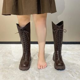 Boots Wide Feet Chubby Feet Woman Knee High Platform Boots Knight Combat Gothic Flat Motorcycle Footwear Thick Soled High Boots