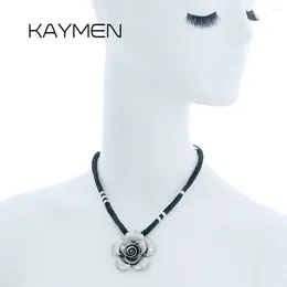 Pendant Necklaces KAYMEN Vintage For Women Beautiful Flower With Imitation Leather Fashion Pendants Jewellery Accessory