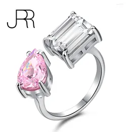 Cluster Rings JRR 925 Sterling Silver Pear Emerald Cut Lab Pink High Carbon Diamonds Gemstone Engagement Adjustable Fine Women Finger