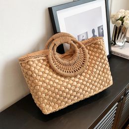 Boho Straw Bag Women Summer Handbag Half Moon Shape Rattan Woven Shopper Large Capacity Beach Vacation Tote Female 240328