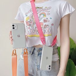 Crossbody Shoulder Strap Lanyard Phone Case For iPhone 11 12 13 14 15 Pro Max XR X XS 7 8 Plus SE 3 Transparent Shockproof Cover