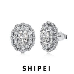 Earrings SHIPEI Solid 925 Sterling Silver Oval Cut 4CT Ruby White Sapphire Wedding Engagement Fine Jewellery Ear Stud Earrings Wholesale