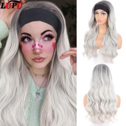 Wigs LUPU Synthetic Long Wavy Headband Wig For Black Women Black Brown Headwraps Hair Daily Party Cosplay Wig Heat Resistant Fiber