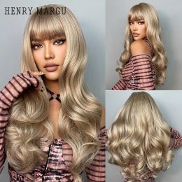 Wigs HENRY MARGU Long Blonde Wavy Synthetic Wigs With Bangs Fashion Wig Heat Resistant Cosplay Party Wigs Natural Wigs Hair for Women