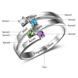 Rings Amxiu Custom Any Size Name Ring Personalised Stainless Steel Ring Engrave Four Names with Birthstones Rings for Women Gift