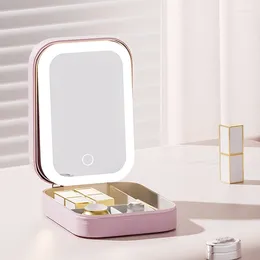 Storage Boxes Make-up Cosmetics Box Mirror With Light Waterproof Dustproof Bathroom Rack Organiser Travel Set