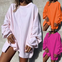 Spring Essential Women's Casual Solid Color Sweatshirt featuring a Cozy Round Neck and Trendy Long Sleeves Perfect for a Fashion-forward Look