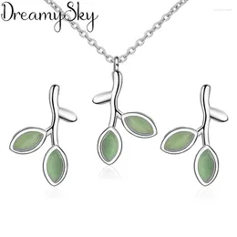 Necklace Earrings Set Bijoux 2024 Bridal Wedding Opal Silver Color Fresh Leaf Necklaces For Women Statement Jewelry