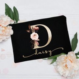 Personalized Custom Initial Name Makeup Bag Make Up Bags Cosmetic Case Bridal Shower Gift Canvas Toiletry Organizer Bridesmaid